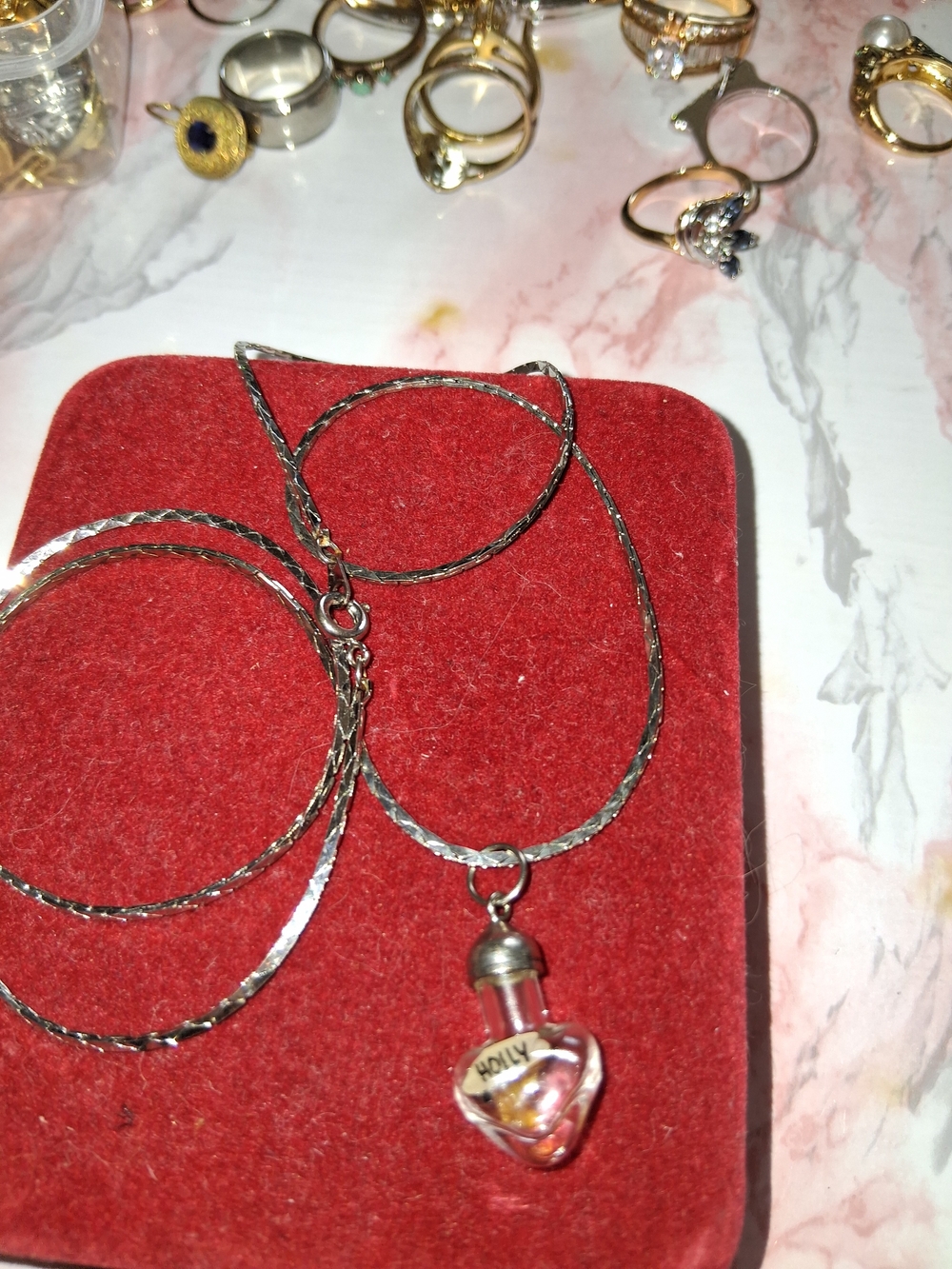 Silver Heart Vial Necklace in Pink -